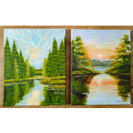 WYPRZEDAŻ KOLEKCJI - DYPTYK NATURY AKRYLOWY PORANEK I ZMIERZCH - 48CM X 30CM