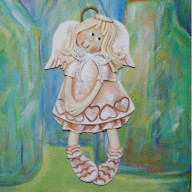 NIEŚMIAŁO SIĘ UŚMIECHAM - ANIOŁEK Z MASY SOLNEJ, PREZENT, DEKORACJA