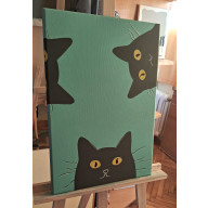 OBRAZ NA PŁÓTNIE CZARNE KOTY RĘCZNIE MALOWANY AKRYL 60X40 ZIELONY