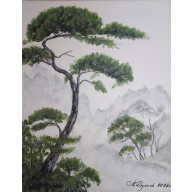 PEJZAŻ AKRYLOWY RĘCZNIE MALOWANY NA PŁÓTNIE PÓŁCIENIE CISZY - 30X24CM (DARMOWA DOSTAWA)