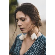 DŁUGIE ŚMIETANKOWE KOLCZYKI KWIATY ECRU ŚLUB WESELE KOMUNIA