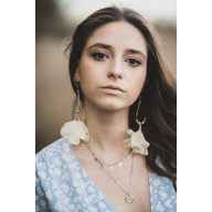 DŁUGIE ŚMIETANKOWE ECRU KOLCZYKI KWIATY ŚLUB WESELE KOMUNIA