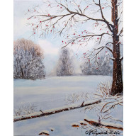 KLASYCZNY PEJZAŻ ZIMOWY W NOWOCZESNYM WYDANIU MALOWANY NA PŁÓTNIE -W BIAŁEJ CISZY