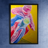 PLAKAT A3 MOTOCYKLISTA REPRODUKCJA PASTELI SUCHYCH