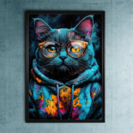 HIPSTERSKI KOT HUBI - GRAFIKA NA PLAKACIE NA A3