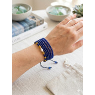 BRANSOLETKA BOHO Z NATURALNĄ MUSZLĄ I LAPIS LAZULI KORALIKI SZKLANE - HANDMADE