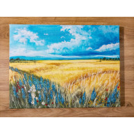 NASTROJOWY PEJZAŻ MALOWANY NA PŁÓTNIE - WAKACJE NA WSI 30X40CM