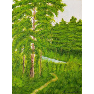NASTROJOWY PEJZAŻ MALOWANY NA PŁÓTNIE - POLNĄ DRÓŻKĄ 40X30CM