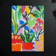 KWIATY W DONICZCE PASTELA OLEJNA A4