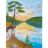 KLIMATYCZNY PEJZAŻ MALOWANY NA PŁÓTNIE - CICHY ZMIERZCH 40X30CM