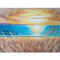 NASTROJOWY PEJZAŻ MALOWANY NA PŁÓTNIE - ZŁOTAWY ZMIERZCH 30X40CM