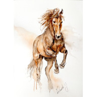 GALOP. AKWARELA ORYGINALNY OBRAZ 30X21 CM