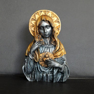 RZEŹBA MATKI BOSKIEJ NIEBIESKO-ZŁOTA WYS. 15,5 CM
