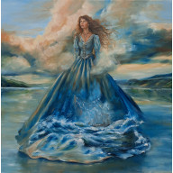 NIEWZRUSZONA, OBRAZ OLEJNY, SURREALIZM, KOBIETA, KRAJOBRAZ, MORSKI, 60X60CM