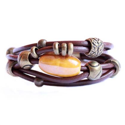 Skóra z ceramiką w starym złoc, Sara Mondrian, bransoletki