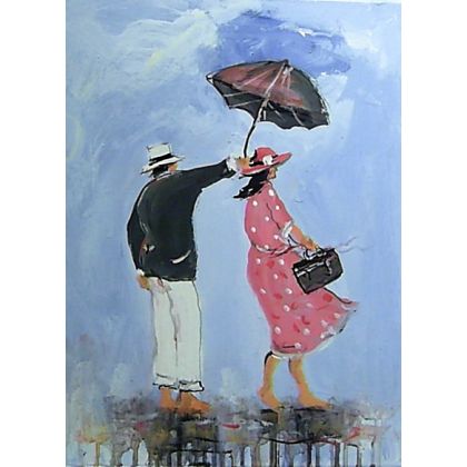 Dariusz Grajek - olej + akryl - Sukienka w groszki i parasol.. foto #1