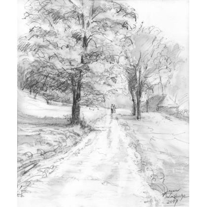 Spacer, Witold Kubicha, rysunek ołówkiem